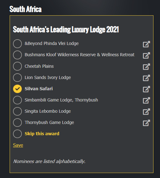 silvan world travel awards