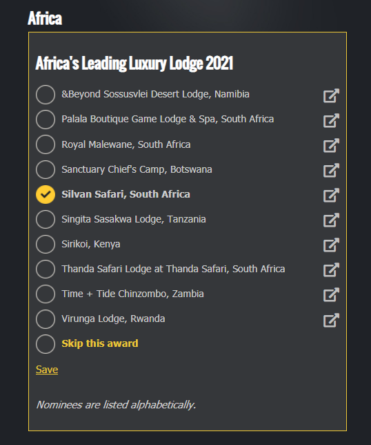 silvan world travel awards